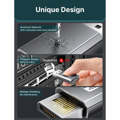 Set 2 adaptor DisplayPort la HDMI 4K, 4K@30Hz/2K@60Hz/1080p@120Hz, carcasa din aluminiu, design compact, mufa placata cu aur 24K, universal