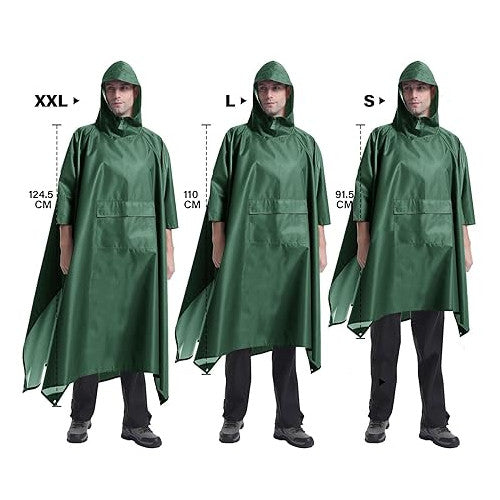 Pelerina de ploaie impermeabila 3 in 1 cu gluga si cozoroc, jacheta reutilizabila, poncho multifunctional, de buzunar, functie de cort, pentru drumetii, camping si natura