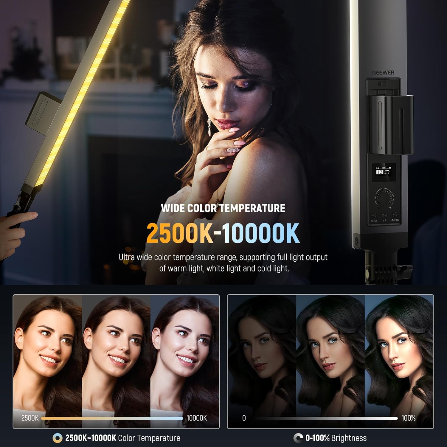 Kit lumina continua, 2 lumini studio LED RGB, lampa video CRI95+, 3250lux, dimabile 2500-10000K, control prin aplicatie, filtre difuzie, display LCD, alimentare duala, cu 2 buc trepied reglabil si geanta de depozitare si transport