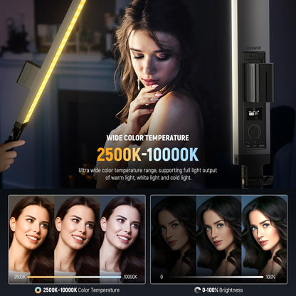 Kit lumina continua, 2 lumini studio LED RGB, lampa video CRI95+, 3250lux, dimabile 2500-10000K, control prin aplicatie, filtre difuzie, display LCD, alimentare duala, cu 2 buc trepied reglabil si geanta de depozitare si transport