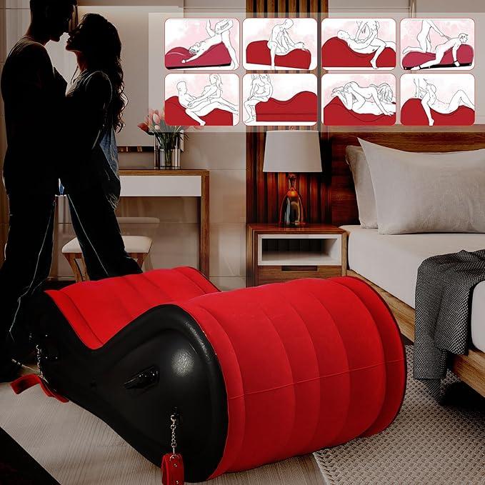 Fotoliu tantra, scaun gonflabil pozitii sexuale, saltea pentru jocuri erotice, cupluri, pompa inclusa, 84 x 52 x 156 cm, cu manere si catuse, accesorii BDSM, calus, calus respirabil, panglica ochi, impermeabil