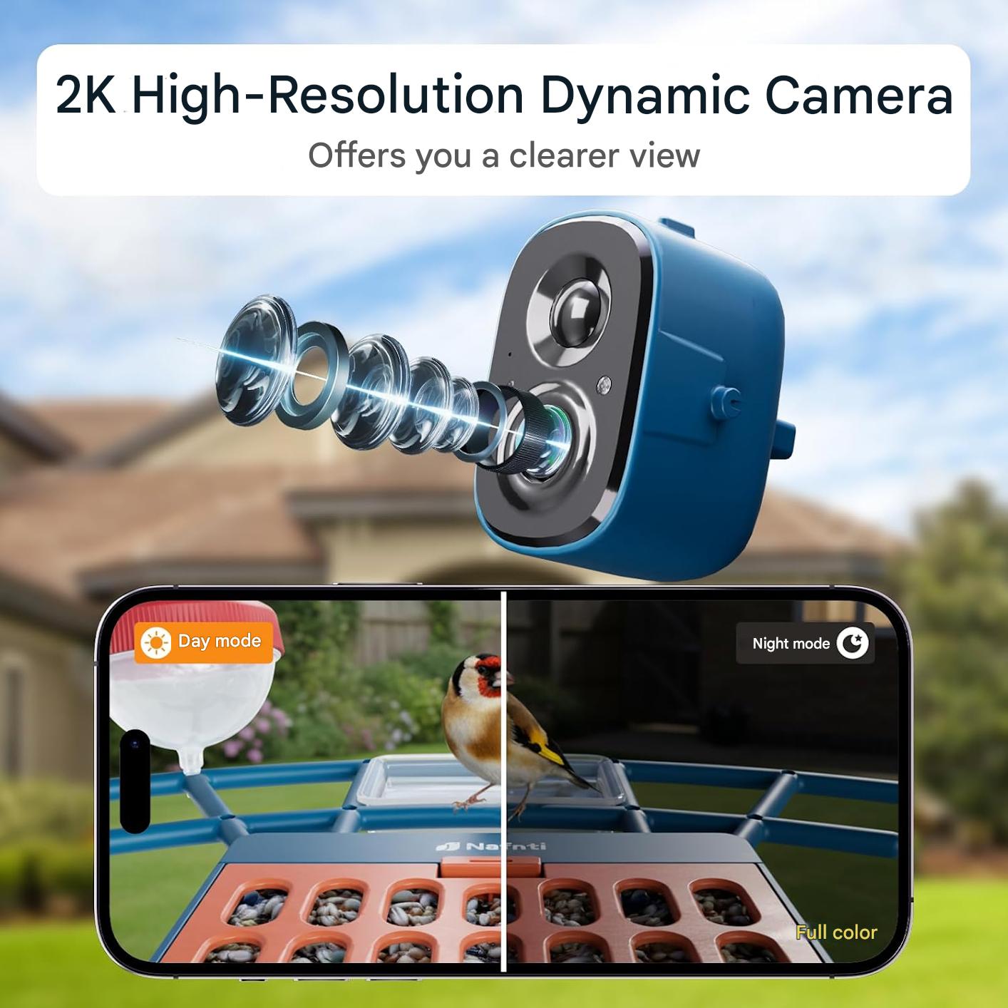 Hranitoare inteligenta pentru pasari cu camera, identificarea pasarilor, 2,4 GHz/5 GHz, alimentata cu energie solara, notificari instantanee, camera cu vizualizare live 2K pentru hranirea pasarilor