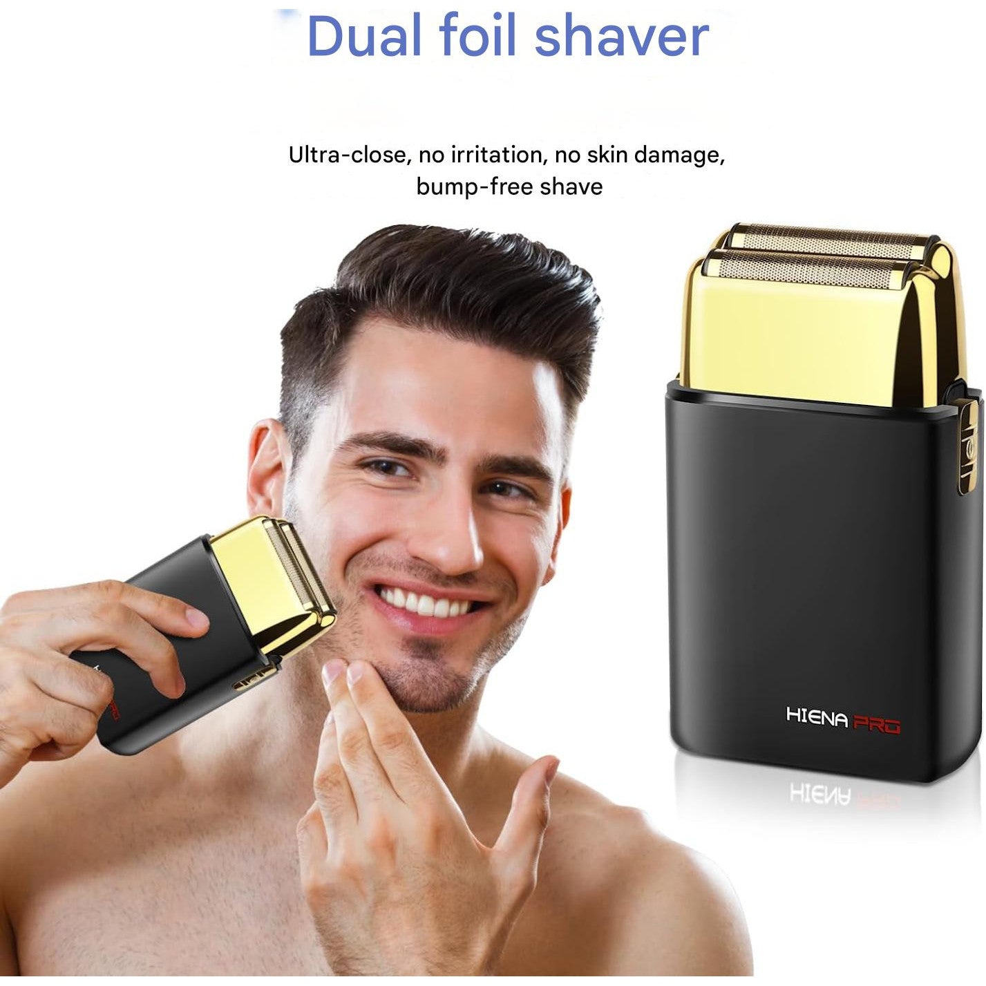 Aparat de ras HIENA PRO electric cu folie, pentru barbati, fara fir, zero gap skin, reincarcabil USB, aparat de ras conceput sa fie portabil si usor de folosit pentru calatorii, negru