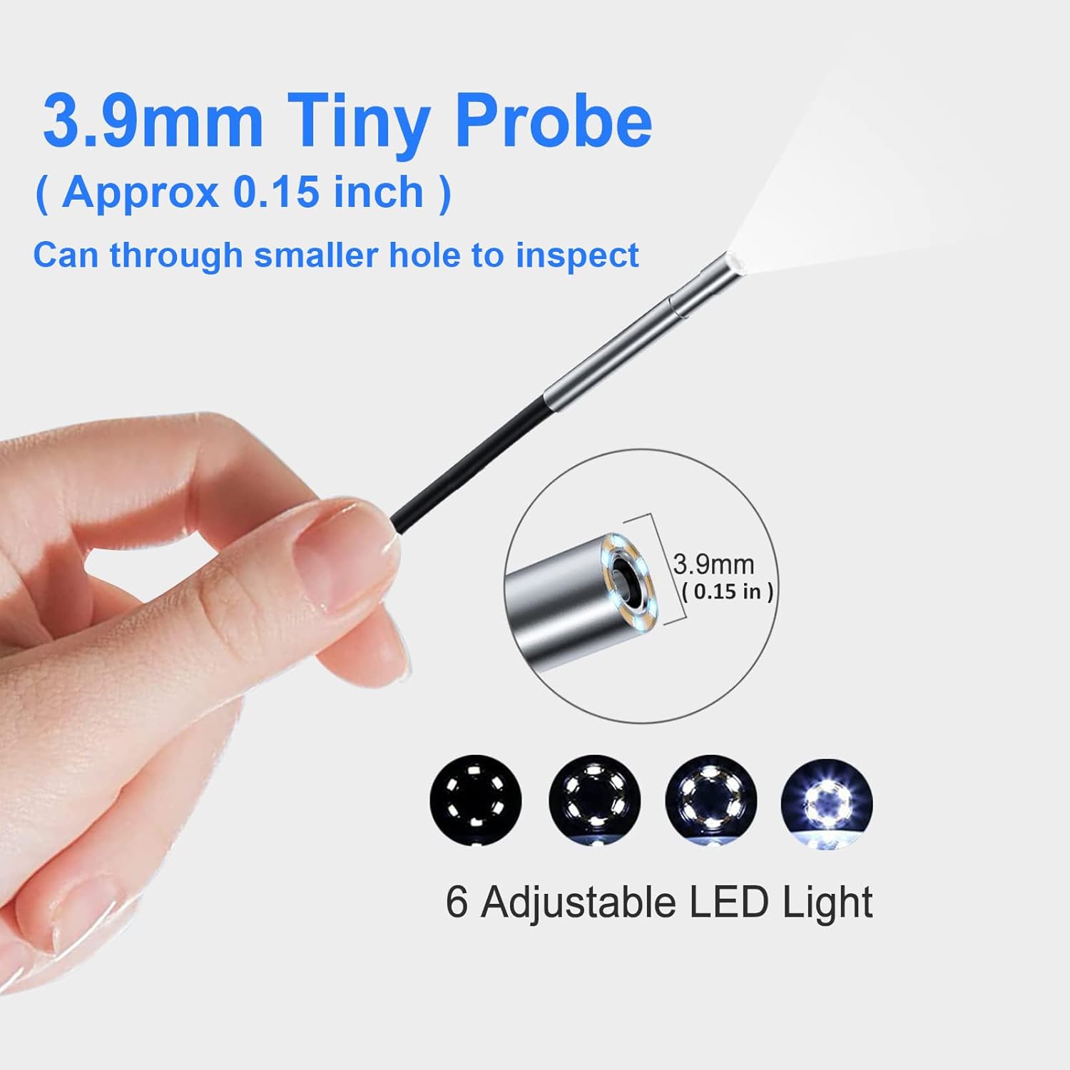 Camera endoscopica, endoscop industrial cu sonda mini 3.9 mm, lumina LED, HD 1080P, ecran 4.3 inch, tub semirigid de 2 m impermeabil IP67, acumulator 2600 mAh, card 32 GB inclus
