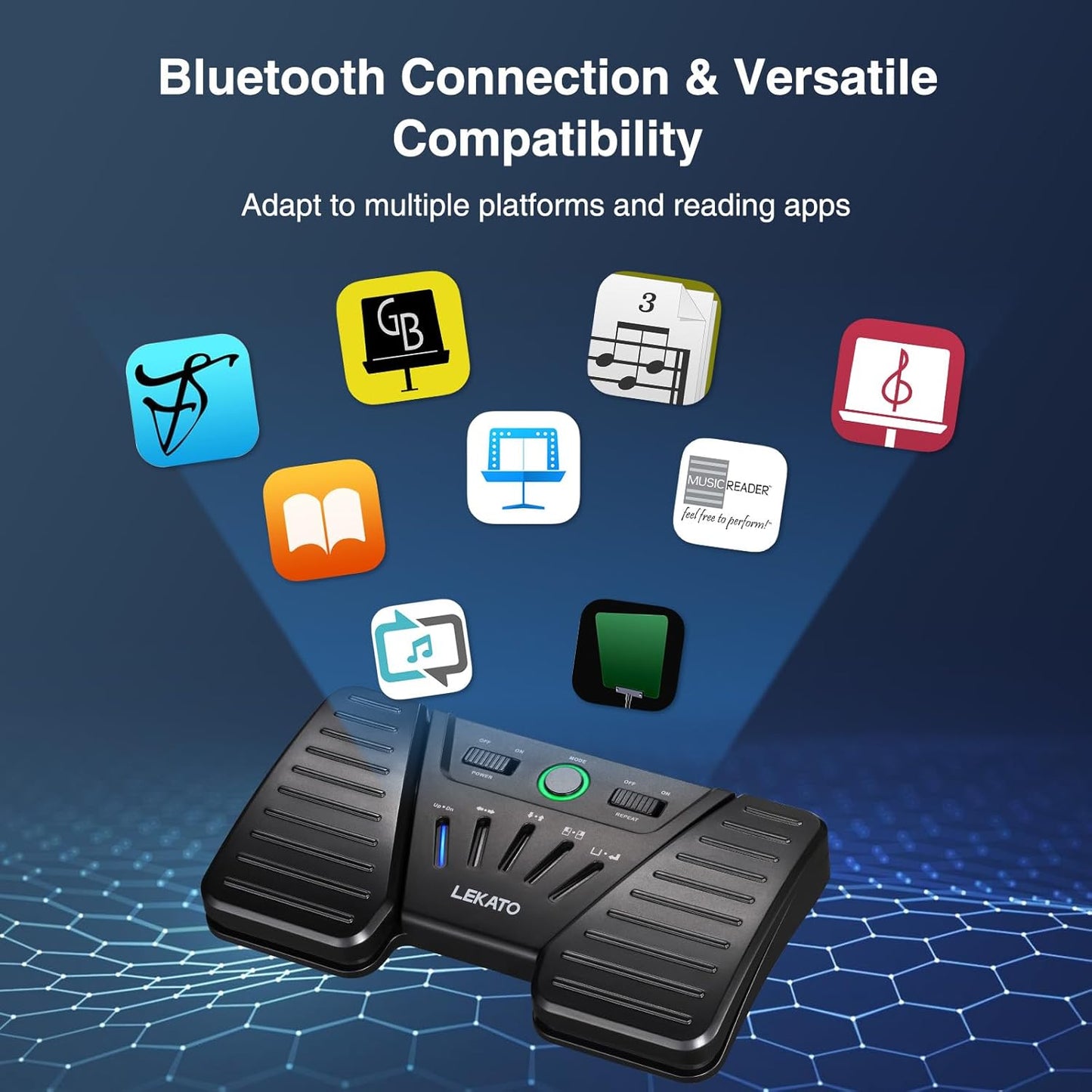 Pedala intoarcere pagina partitura, dispozitiv de comutare wireless, Blueetooth, reincarcabil, 5 moduri de lucru, silentios, pentru Windows, macOS, Android, iOS, smartphone, tableta, PC