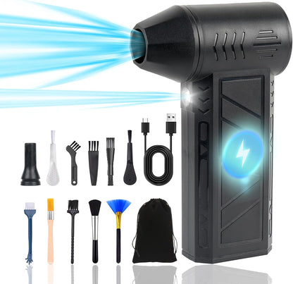 Suflanta aer portabila, pulverizare aer comprimat, 130000 rpm, cu lanterna LED, 4 trepte de viteza, incarcare rapida prin USB-C, acumulator 5000 mAh, negru