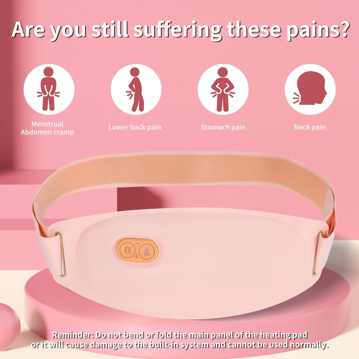Centura abdominala Bluetooth, aparat cu incalzire si masaj, anti dureri menstruale, ciclu si lombare, control prin aplicatie, 3 niveluri caldura si 5 moduri vibratie, reincarcabila, peach