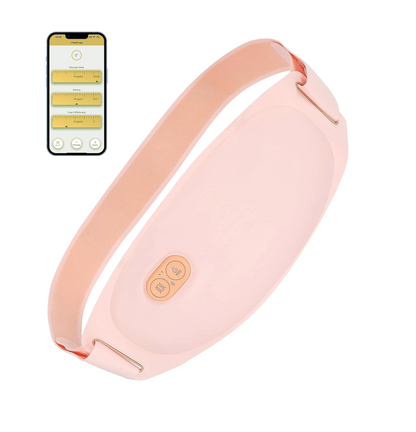 Centura abdominala Bluetooth, aparat cu incalzire si masaj, anti dureri menstruale, ciclu si lombare, control prin aplicatie, 3 niveluri caldura si 5 moduri vibratie, reincarcabila, peach