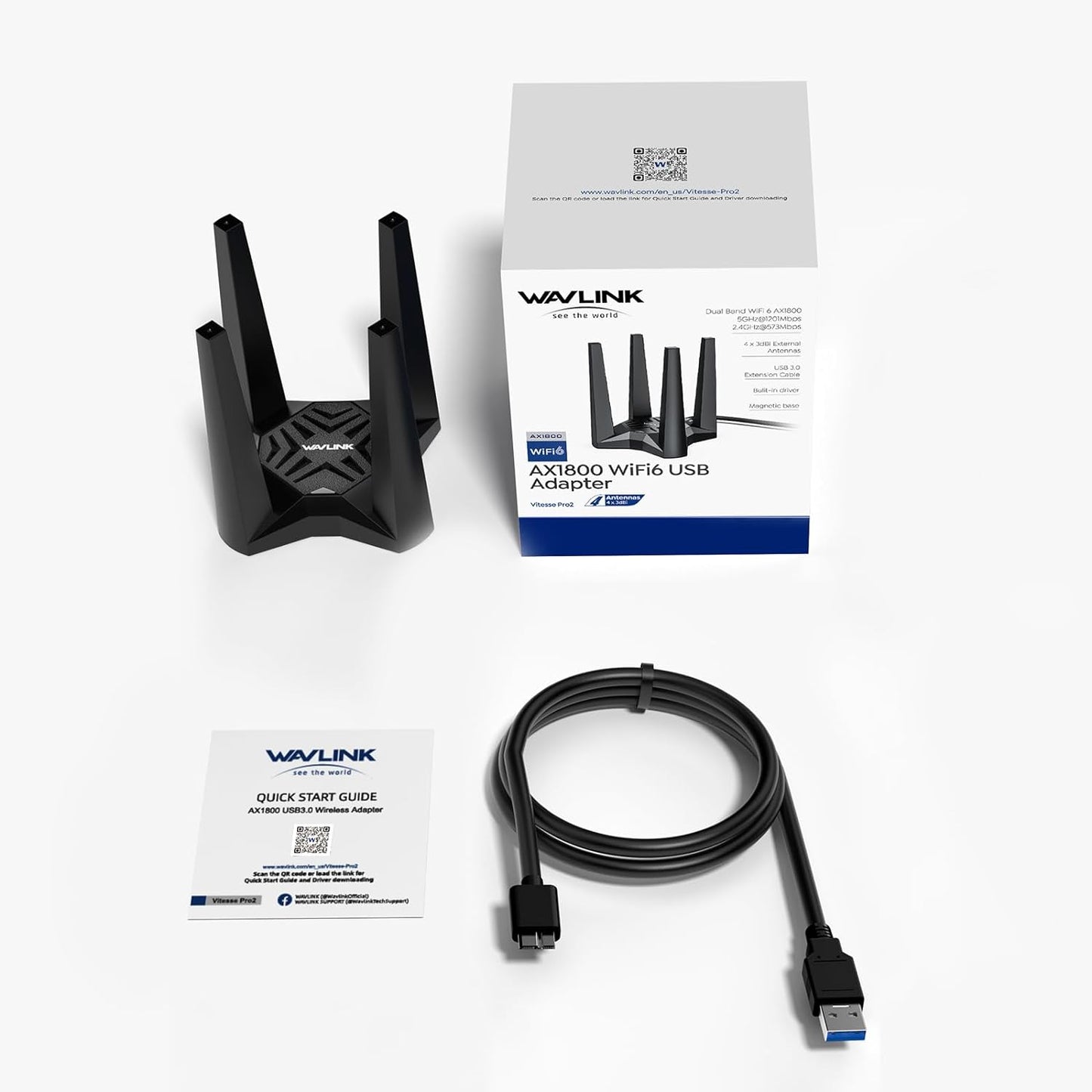 Adaptor wireless WiFi 6, AX1800, Dual Band ,5GHz /2.4GHz,1201Mbps/574Mbps, Criptare WPA3, Mod Hotspot, OFDMA si MU-MIMO, Baza magnetica, Doar pentru Windows 10/11, Wavlink