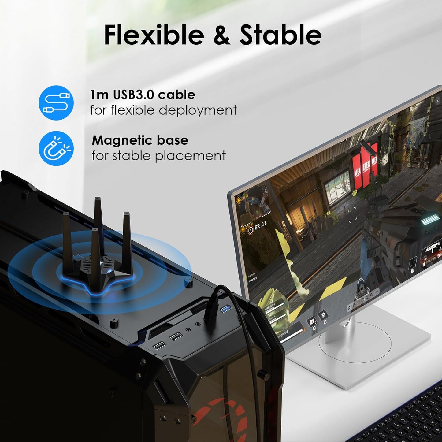 Adaptor wireless WiFi 6, AX1800, Dual Band ,5GHz /2.4GHz,1201Mbps/574Mbps, Criptare WPA3, Mod Hotspot, OFDMA si MU-MIMO, Baza magnetica, Doar pentru Windows 10/11, Wavlink