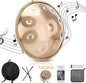 Handpan, Instrument muzical 10 note,  Hand Drum 22 inch, Re Minor, 440 Hz, Cu bete, Suport, Husa de transport si depozitare, Gold Performer
