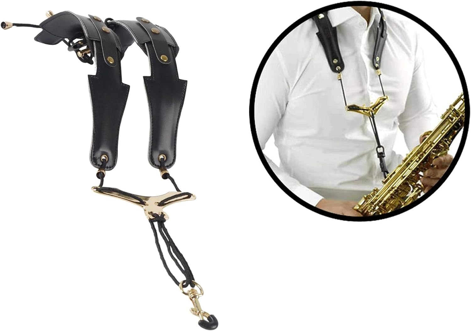 Curea pentru saxofon din piele,suport reglabil 25cm - 55cm pentru umeri si gat ,  gatar captusit, unisex, negru