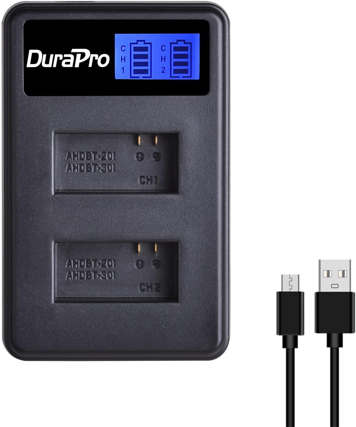 Set 4 acumulatori de 1250mAh si incarcator USB Dual cu display LCD, pentru camera video sport GoPro HERO3, GoPro HERO3+ Silver Edition, HERO3 White Edition, GoPro Hero 3 Black Edition,  GoPro HD HERO 3+ Black Edition AHDBT-301/ AHDBT-302