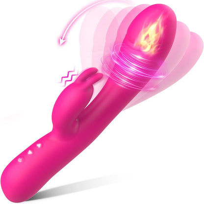Vibrator din silicon Rabbit cu motor dublu, 20 de moduri de vibratie, stimularea clitorisului si a punctului G, silentios, roz
