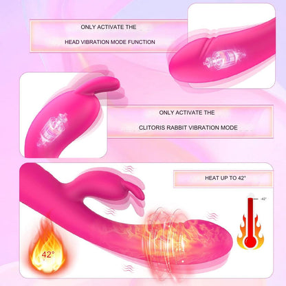 Vibrator din silicon Rabbit cu motor dublu, 20 de moduri de vibratie, stimularea clitorisului si a punctului G, silentios, roz