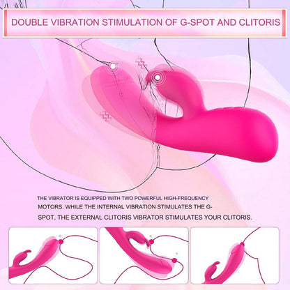 Vibrator din silicon Rabbit cu motor dublu, 20 de moduri de vibratie, stimularea clitorisului si a punctului G, silentios, roz