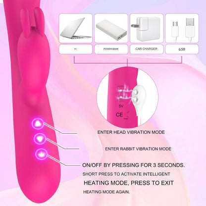 Vibrator din silicon Rabbit cu motor dublu, 20 de moduri de vibratie, stimularea clitorisului si a punctului G, silentios, roz