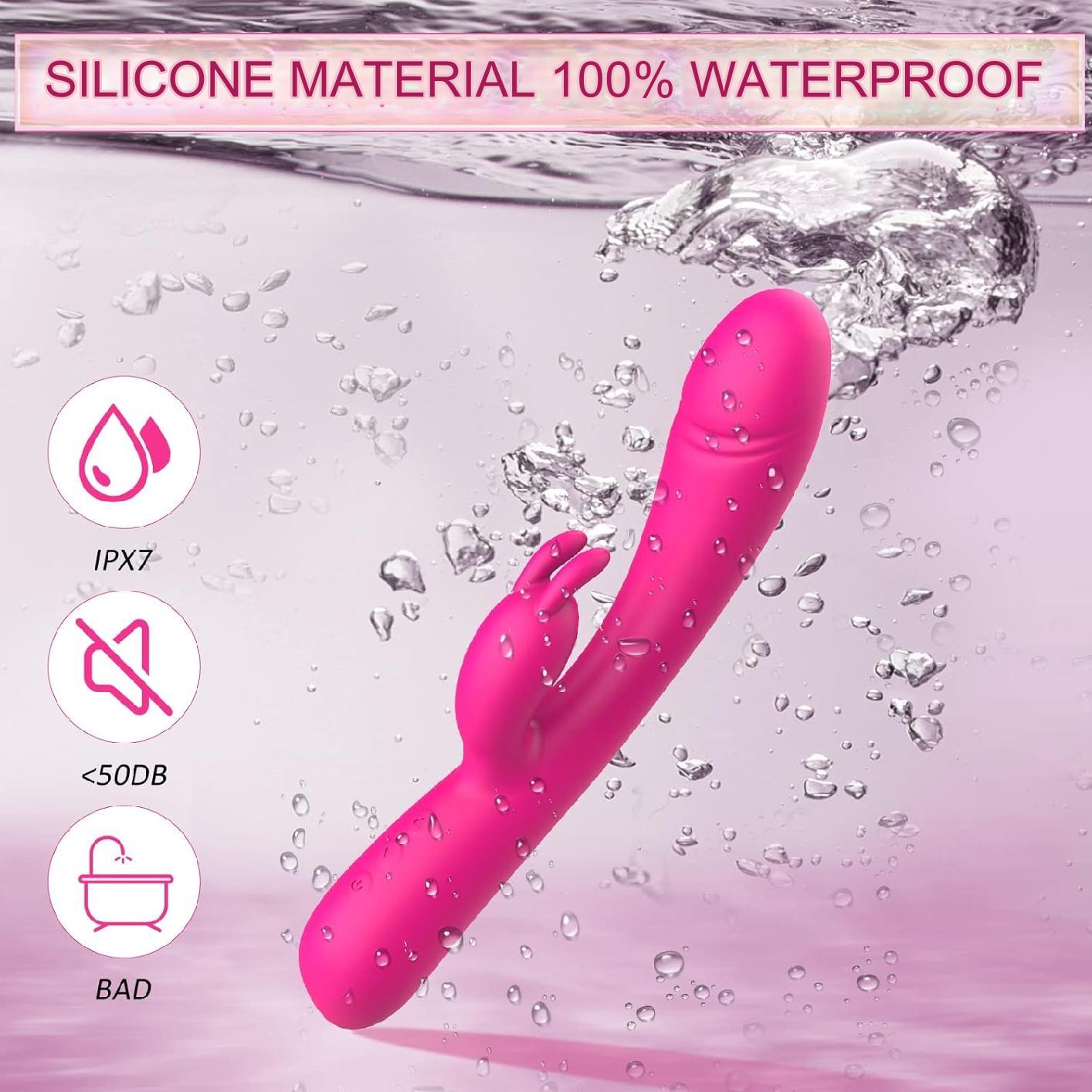Vibrator din silicon Rabbit cu motor dublu, 20 de moduri de vibratie, stimularea clitorisului si a punctului G, silentios, roz