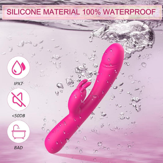 Vibrator din silicon Rabbit cu motor dublu, 20 de moduri de vibratie, stimularea clitorisului si a punctului G, silentios, roz