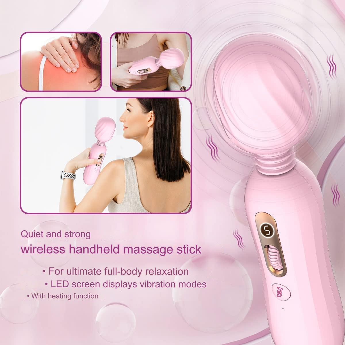 Vibrator, aparat de masaj cu functie de caldura, portabil, Wireless, 5 moduri de vibratii puternice pentru femei, masaj dureri musculare, recuperare, incarcare USB