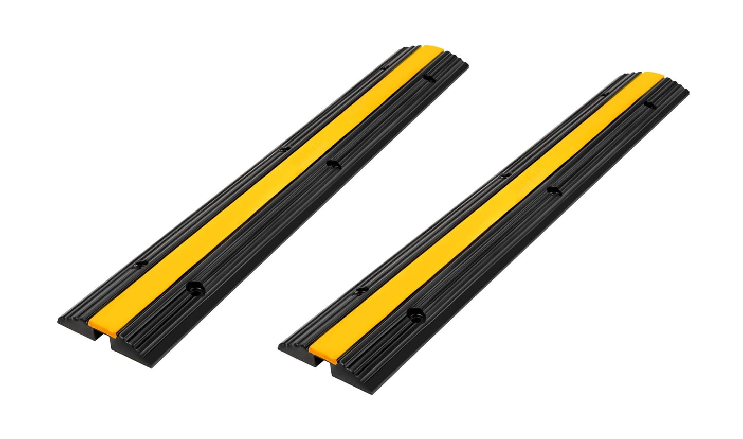 Set de 2 rampe de protectie cabluri, cu 1 canal, din cauciuc, 102 x 15 x 3 cm, capacitate 8 tone, cu design modular, pentru casa, parcari, garaje, depozite, negru
