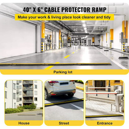 Set de 2 rampe de protectie cabluri, cu 1 canal, din cauciuc, 102 x 15 x 3 cm, capacitate 8 tone, cu design modular, pentru casa, parcari, garaje, depozite, negru