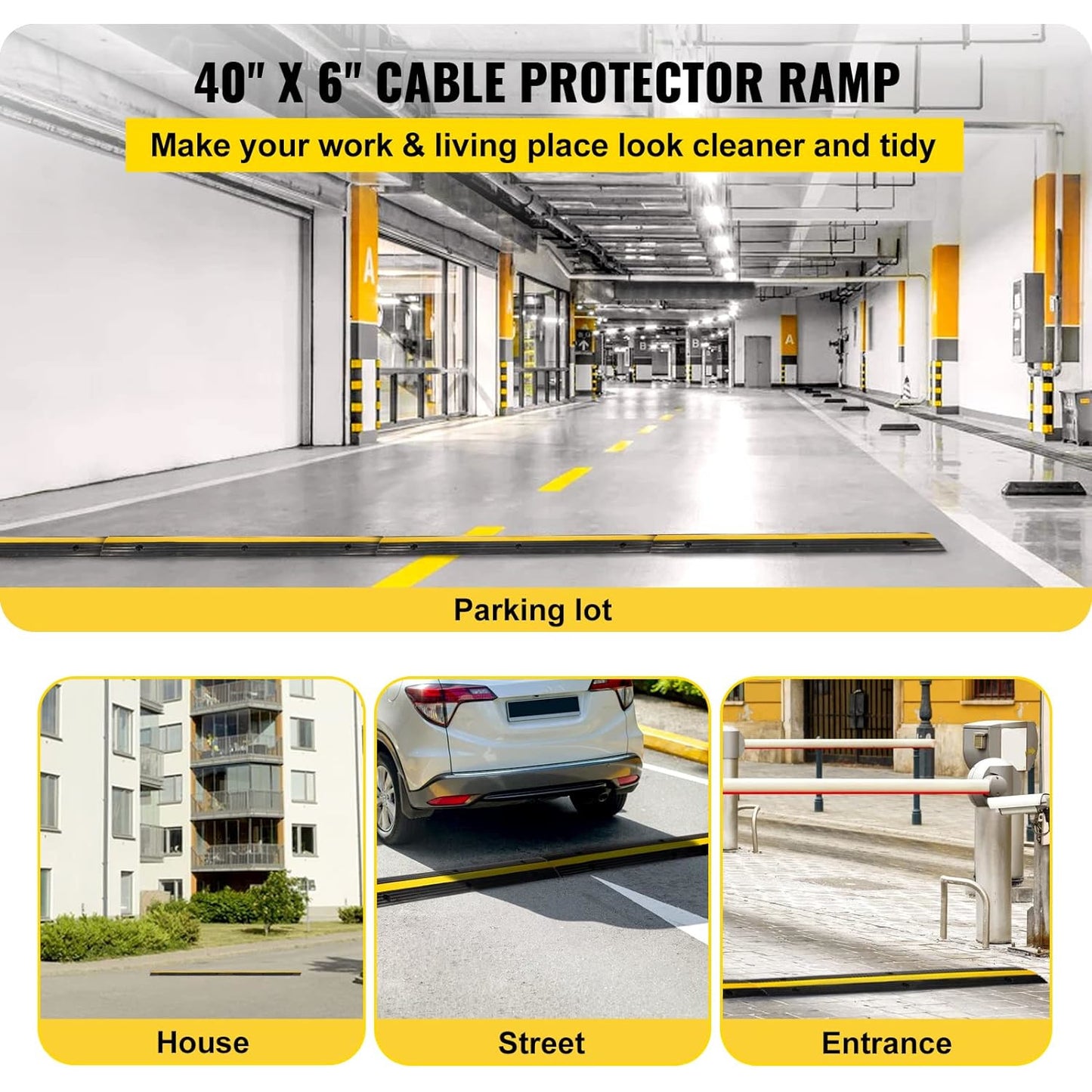 Rampa de protectie cabluri, cu 1 canal, din cauciuc, 102 x 15 x 3 cm, capacitate 8 tone, cu design modular, pentru casa, parcari, garaje, depozite, negru
