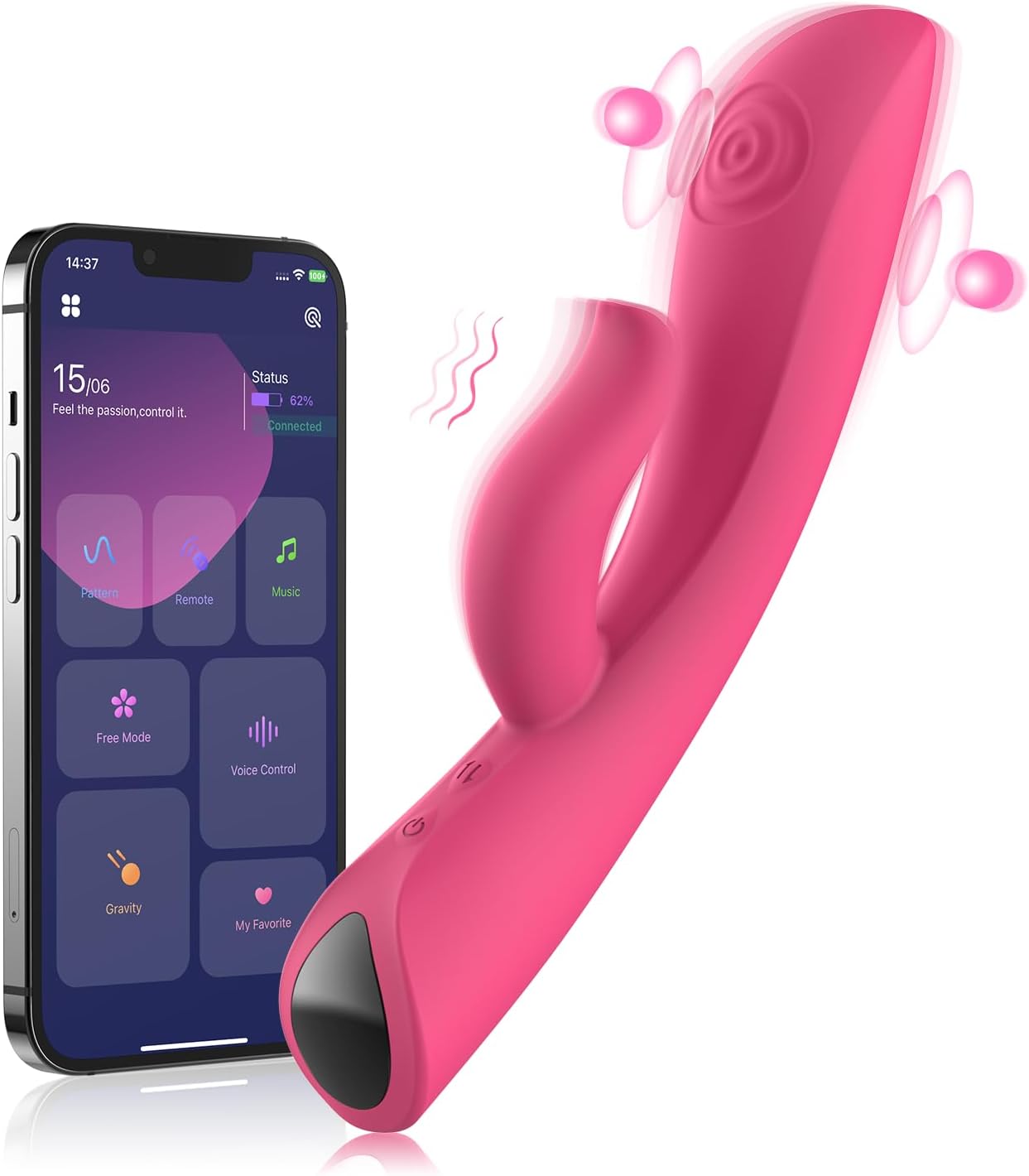 Vibrator cu stimulator clitoris, cu aplicatie smartphone, 12 moduri de vibratie, impermeabil IPX7, din silicon