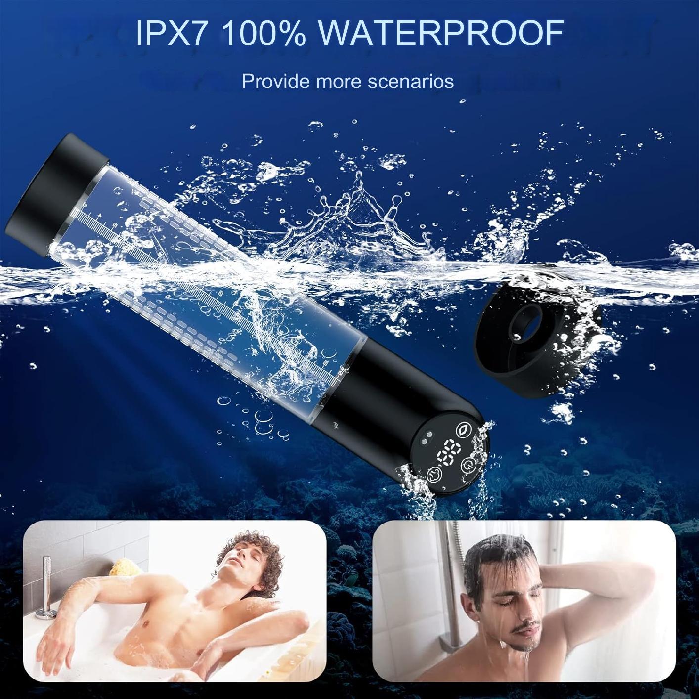 Pompa vacuum electrica IPX7 pentru marire erectie, 6 niveluri de aspiratie,100% impermeabil, cu set de inele si 2 maneci din silicon