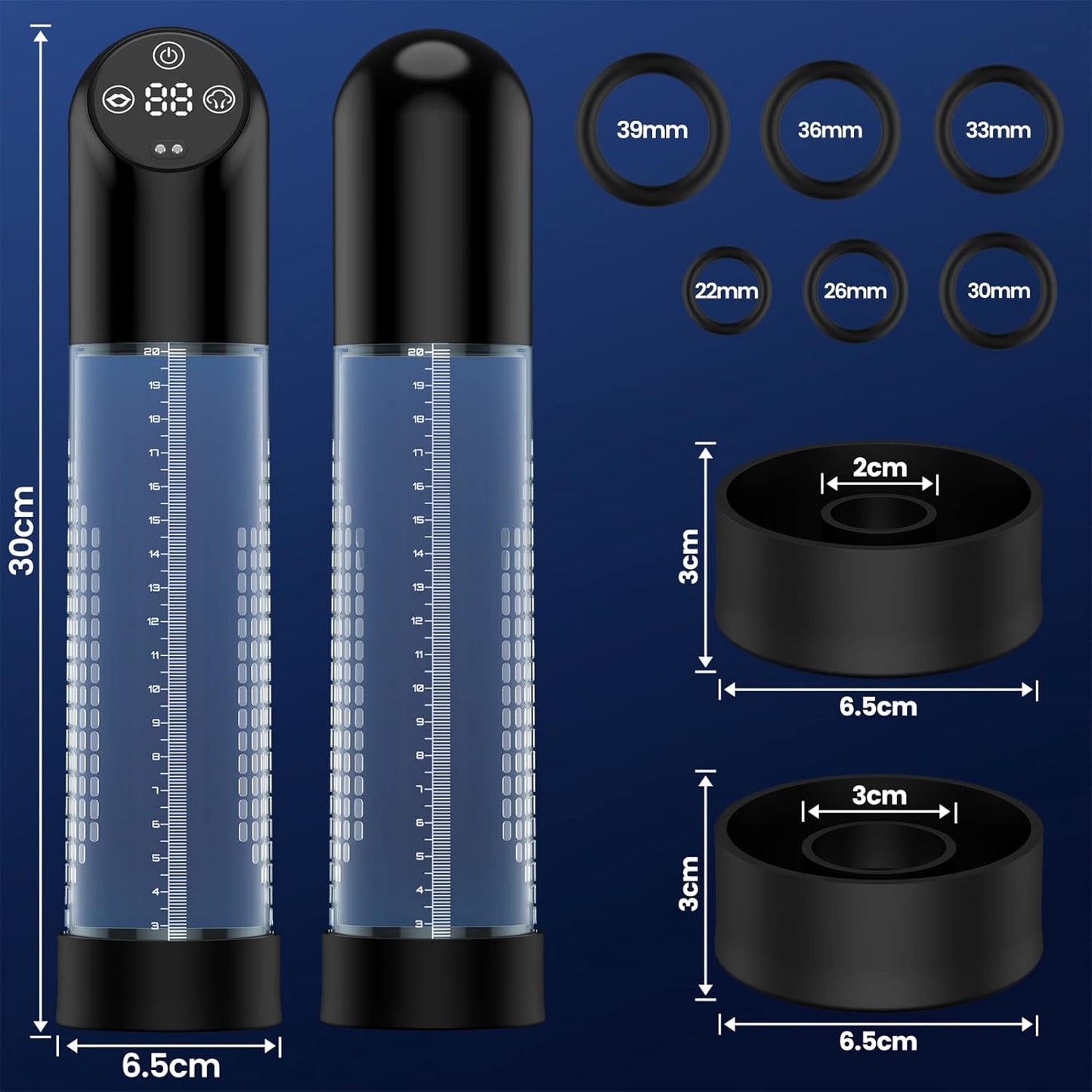 Pompa vacuum electrica IPX7 pentru marire erectie, 6 niveluri de aspiratie,100% impermeabil, cu set de inele si 2 maneci din silicon