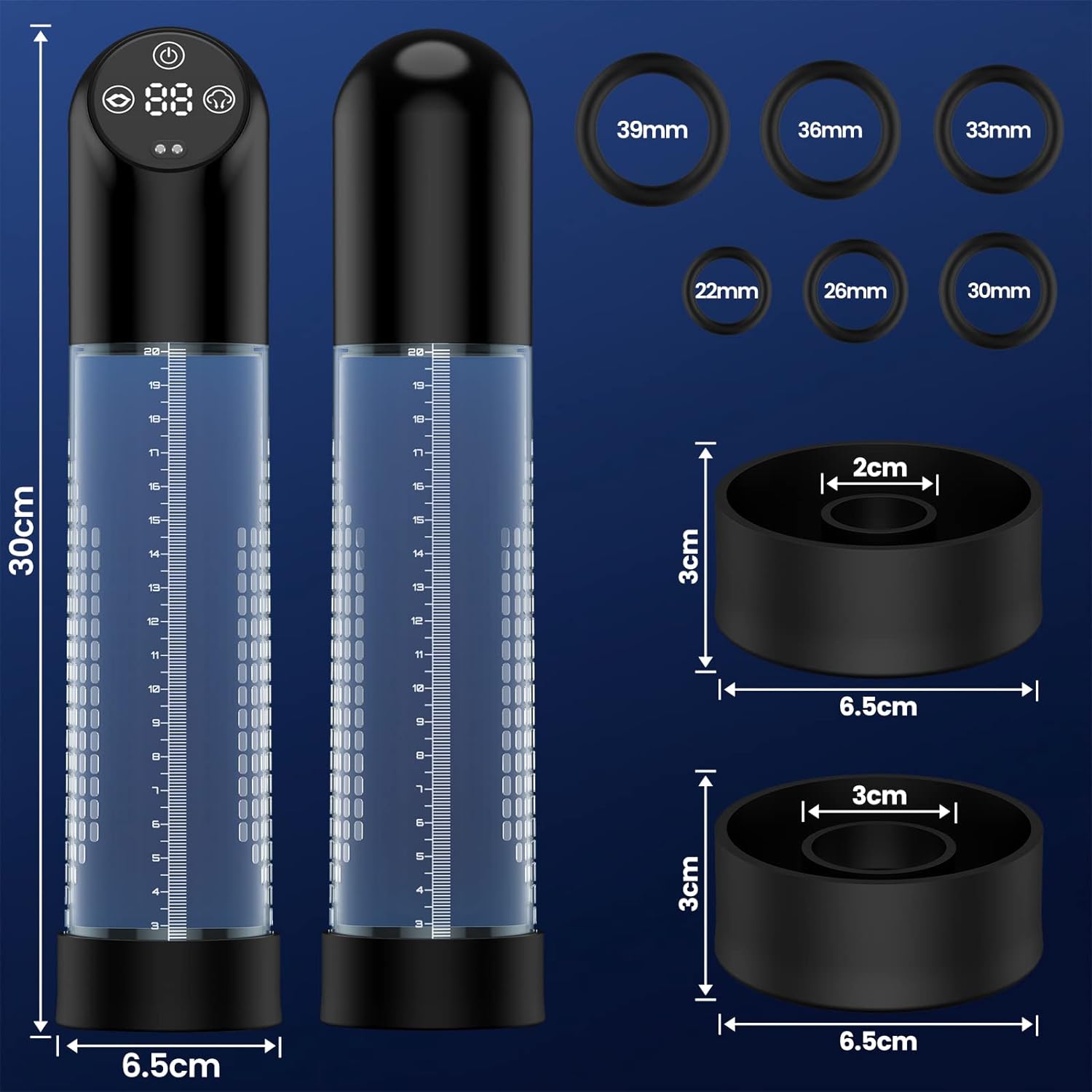 Pompa vacuum electrica IPX7 pentru marire erectie, 6 niveluri de aspiratie,100% impermeabil, cu set de inele si 2 maneci din silicon