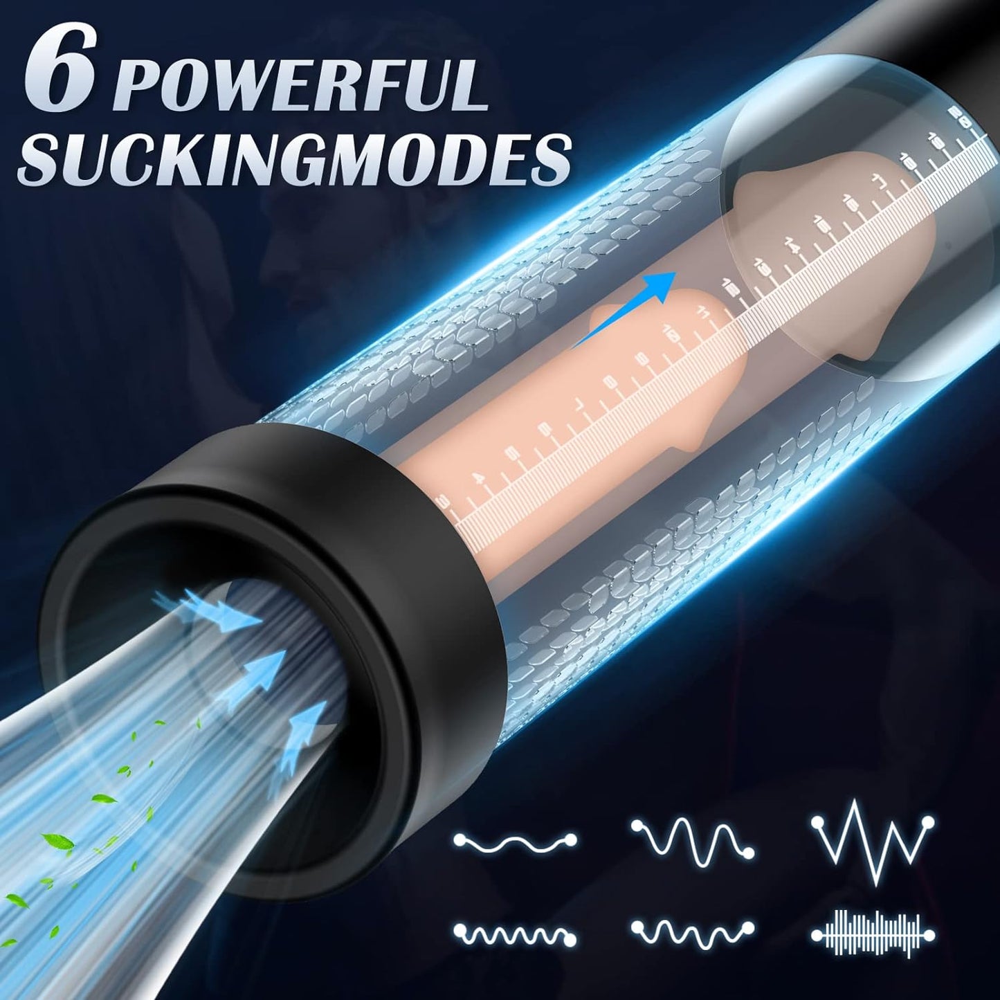 Pompa vacuum electrica IPX7 pentru marire erectie, 6 niveluri de aspiratie,100% impermeabil, cu set de inele si 2 maneci din silicon