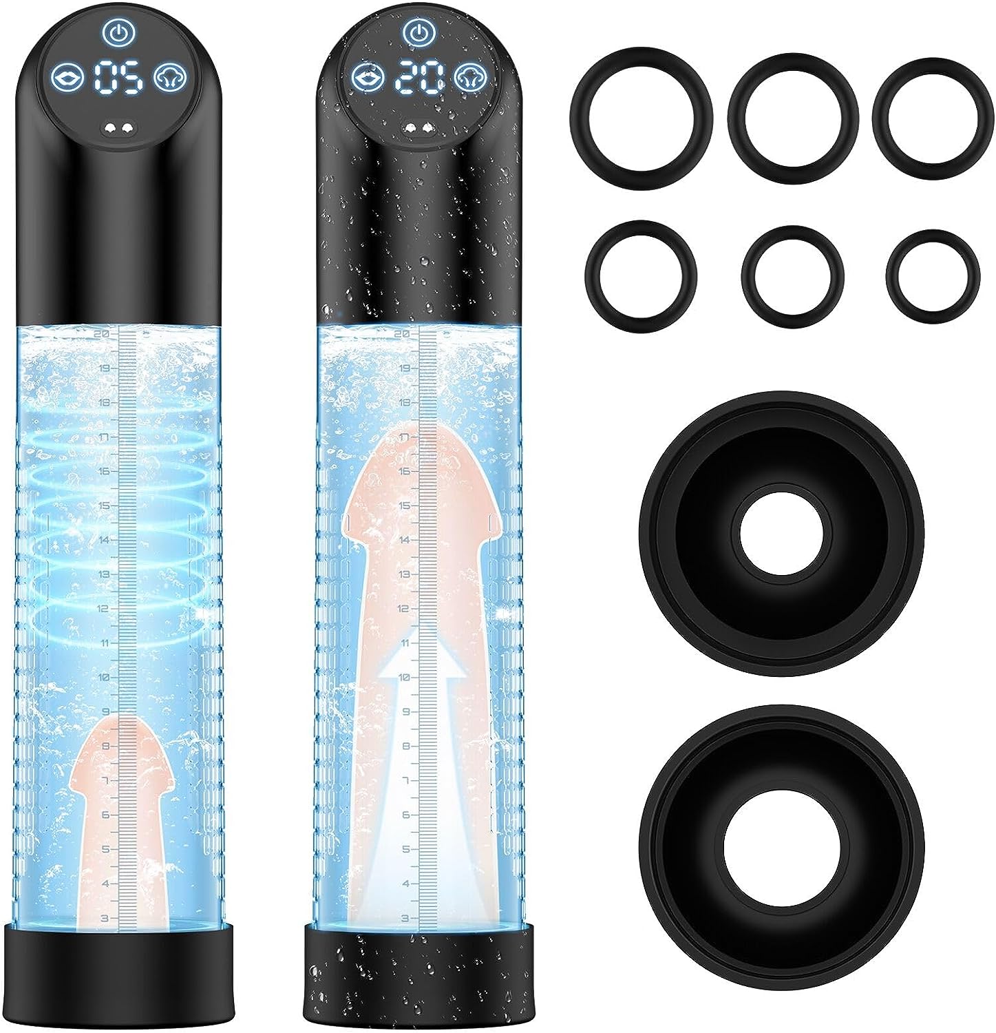 Pompa vacuum electrica IPX7 pentru marire erectie, 6 niveluri de aspiratie,100% impermeabil, cu set de inele si 2 maneci din silicon