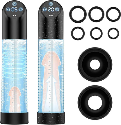 Pompa vacuum electrica IPX7 pentru marire erectie, 6 niveluri de aspiratie,100% impermeabil, cu set de inele si 2 maneci din silicon