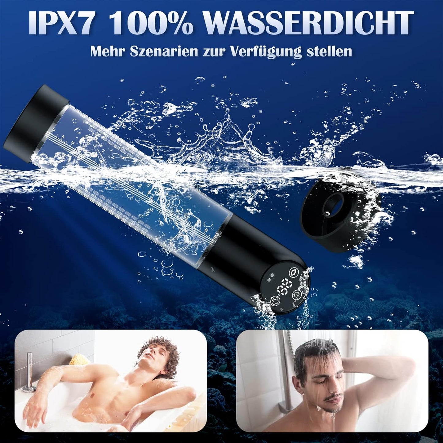 Pompa vacuum electrica IPX7 pentru marire erectie, 6 niveluri de aspiratie,100% impermeabil, cu set de inele si 2 maneci din silicon