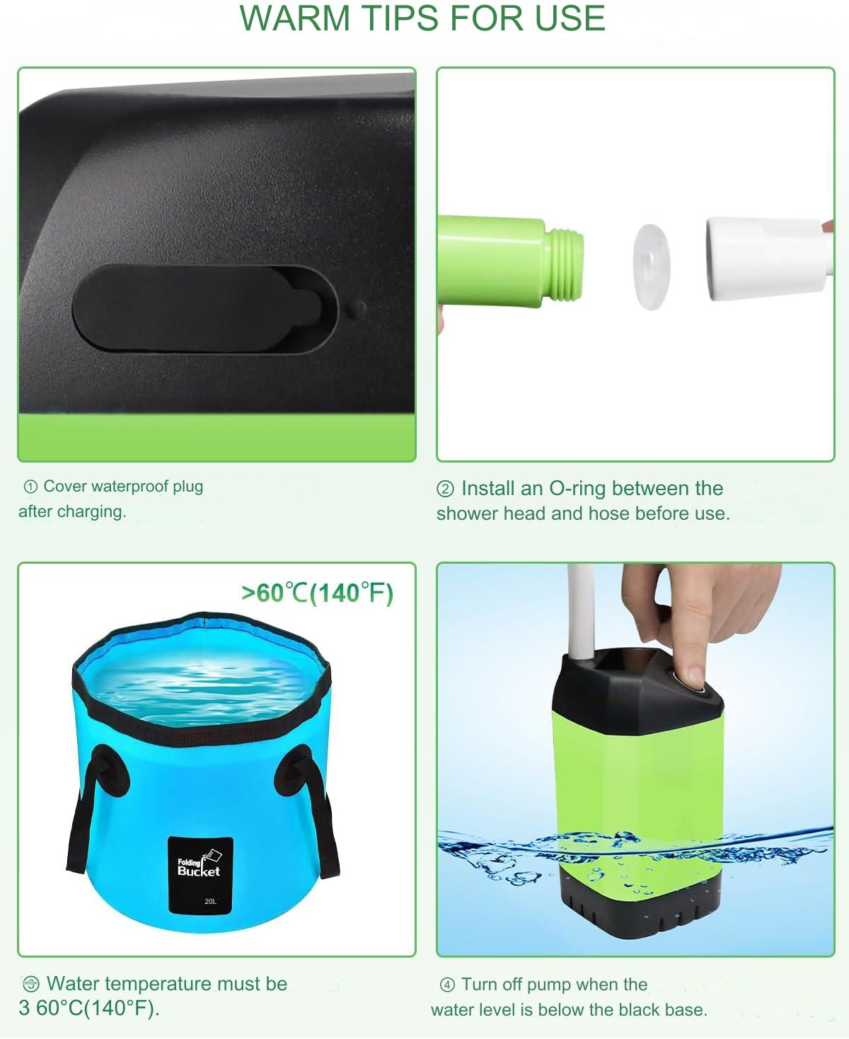 Dus portabil pentru camping cu pompa electrica si acumulator reincarcabil de 4500 mAh, debit 0-8L/min reglabil,  IPX7,impermeabil pentru drumetii, pescuit, spalat auto, animale