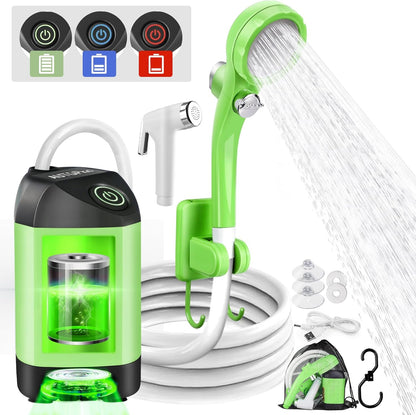 Dus portabil pentru camping cu pompa electrica si acumulator reincarcabil de 4500 mAh, debit 0-8L/min reglabil,  IPX7,impermeabil pentru drumetii, pescuit, spalat auto, animale