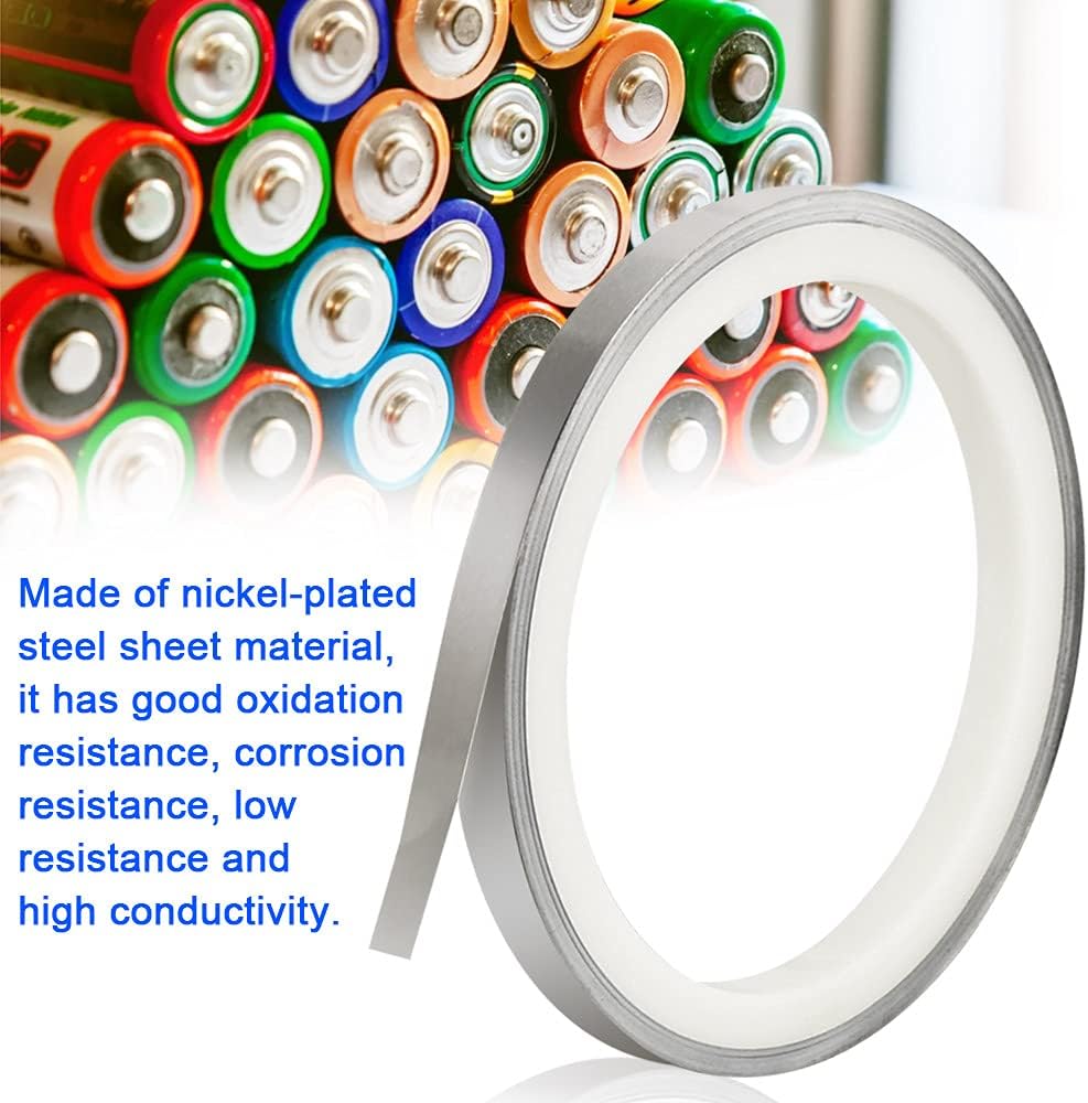 Set 2 role de banda nichelata de 8 mm x 0,1 mm x 10 m , pentru sudura baterii, potrivit pentru baterii Ni-MH 18650 21700 26650 32650 si baterii cu litiu.
