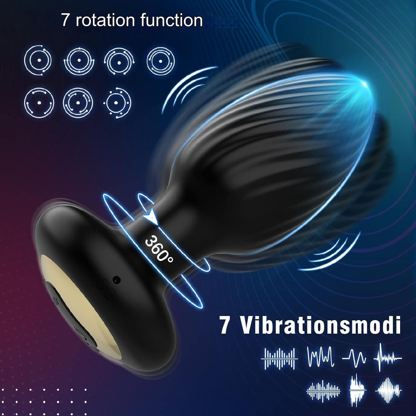 Vibrator plug anal, pentru stimularea prostatei la barbati si a punctului G la femei, cu 7 moduri de rotatii, 7 moduri de vibratii, impermeabil IPX6
