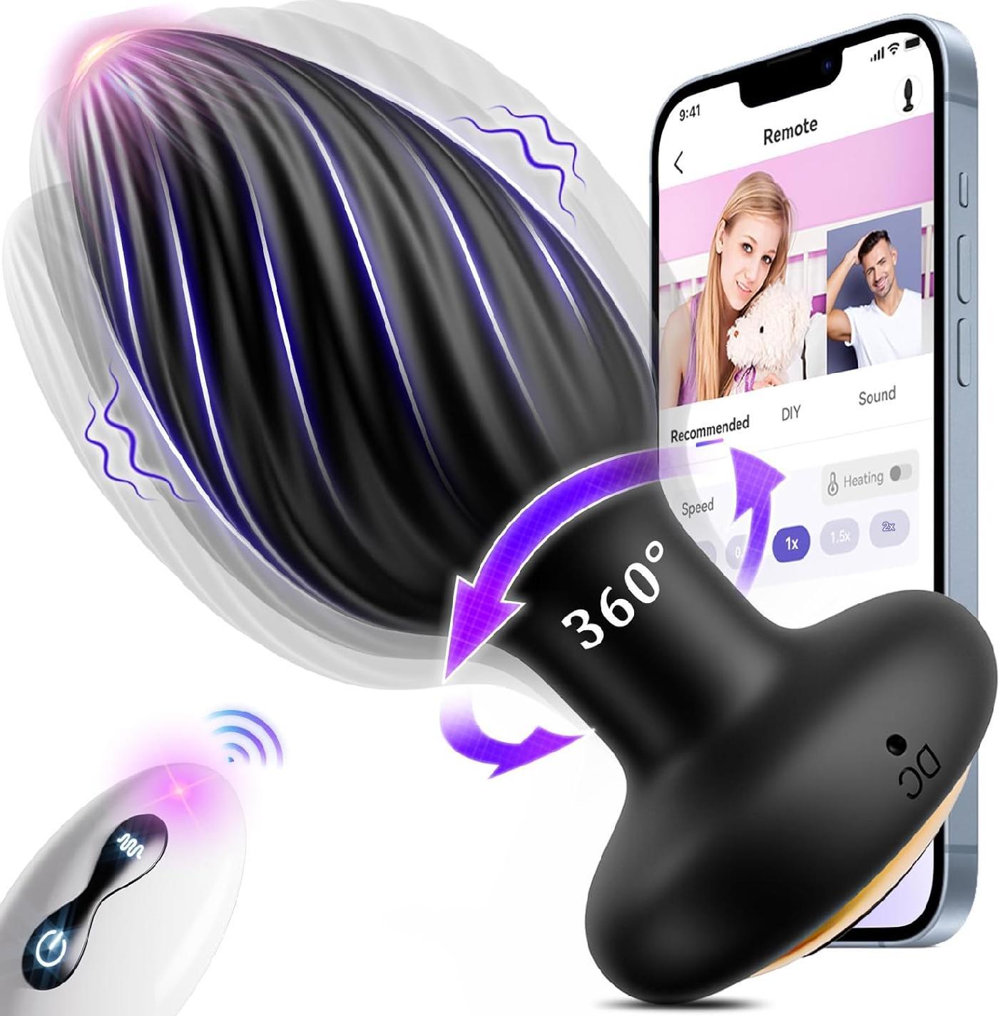 Vibrator plug anal, pentru stimularea prostatei la barbati si a punctului G la femei, cu 7 moduri de rotatii, 7 moduri de vibratii, impermeabil IPX6