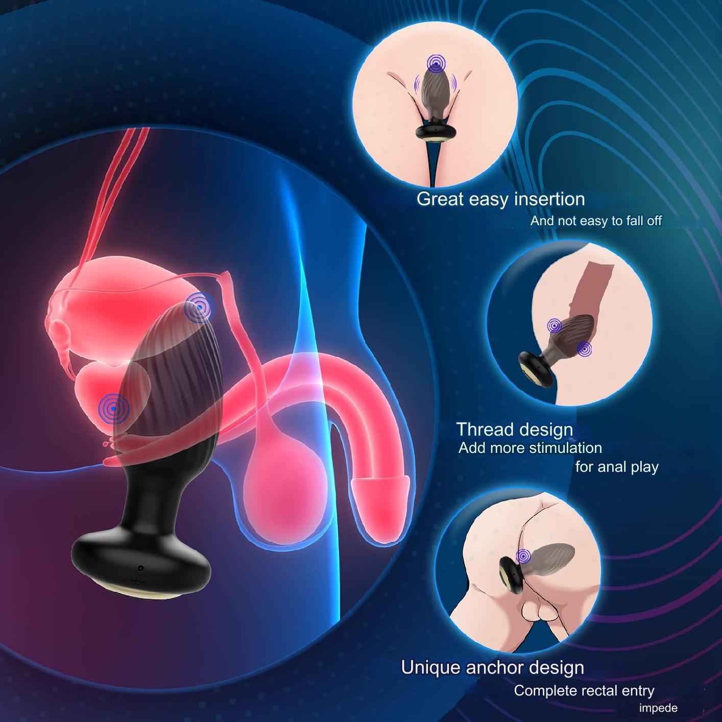 Vibrator plug anal, pentru stimularea prostatei la barbati si a punctului G la femei, cu 7 moduri de rotatii, 7 moduri de vibratii, impermeabil IPX6