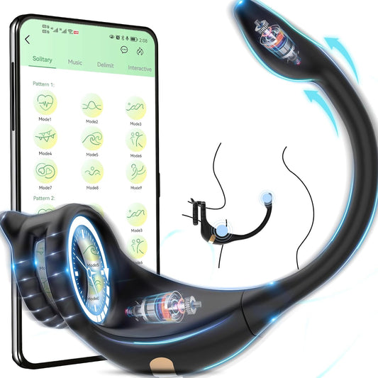 Vibrator inel dublu pentru penis cu aplicatie telefon,10 moduri de vibratie, impermeabil