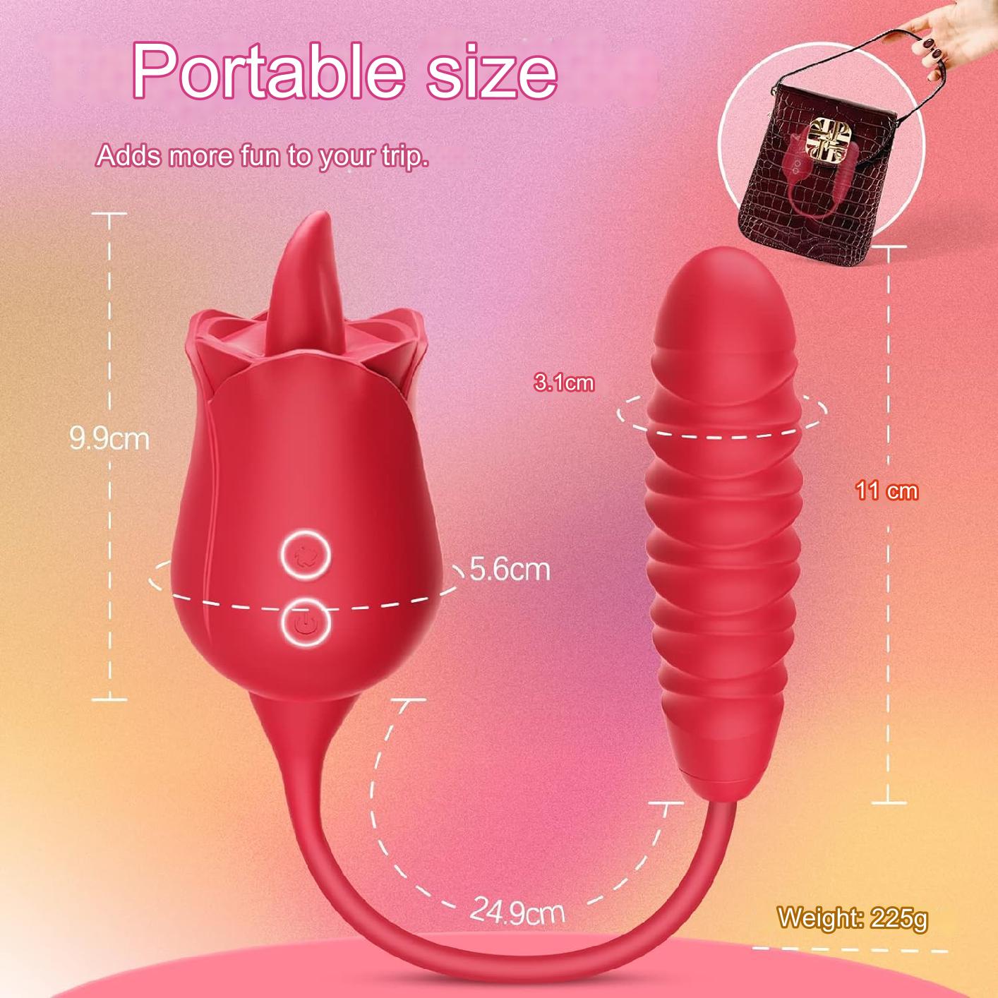 Vibrator portabil pentru femei 3 in 1 cu stimulare clitoris, punct G si lins, 10 moduri de vibratii, impermeabil