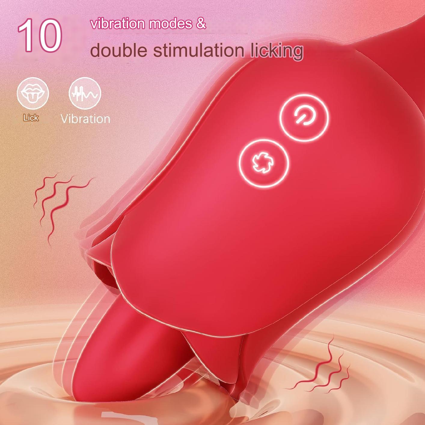 Vibrator portabil pentru femei 3 in 1 cu stimulare clitoris, punct G si lins, 10 moduri de vibratii, impermeabil
