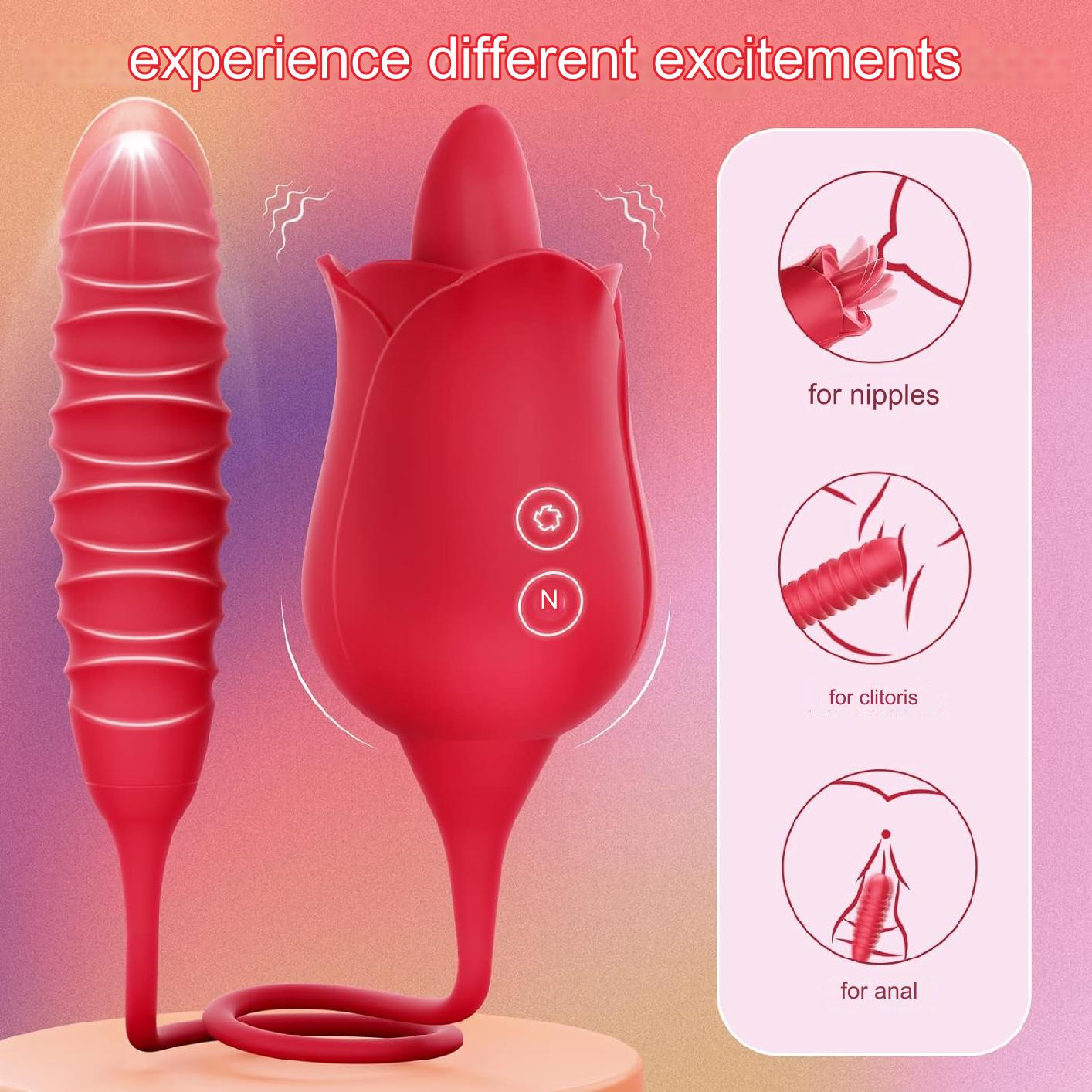 Vibrator portabil pentru femei 3 in 1 cu stimulare clitoris, punct G si lins, 10 moduri de vibratii, impermeabil