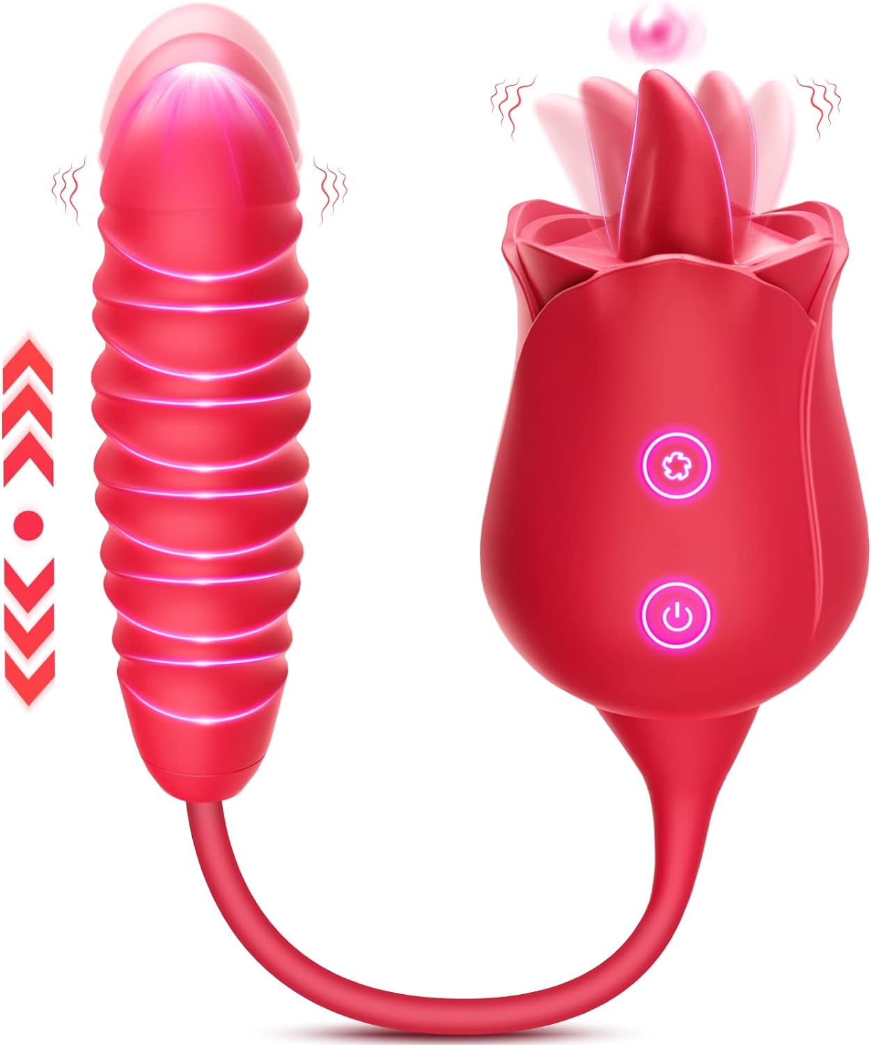 Vibrator portabil pentru femei 3 in 1 cu stimulare clitoris, punct G si lins, 10 moduri de vibratii, impermeabil