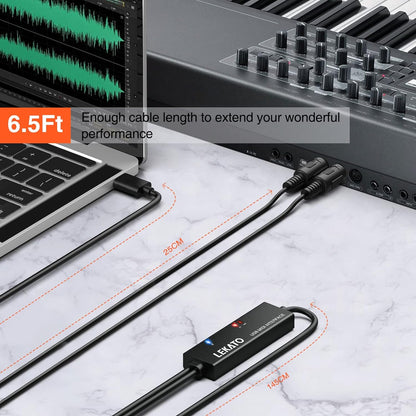 Cablu adaptor USB-C la MIDI IN-OUT, cu indicator LED,  compatibil cu tastatura muzicala, orga, chitara, tobe, mixere, pentru PC / laptop/MAC, 2m