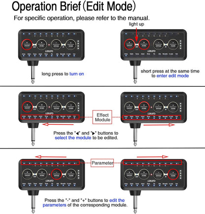 Mini amplificator de chitara pentru casti, reincarcabil, cu Bluetooth, mod inregistrare, 10 presetari si 10 canale IR, Tuner, Delayed Reverberation, Chorus Phase, Overload Distortion, Composite Effect