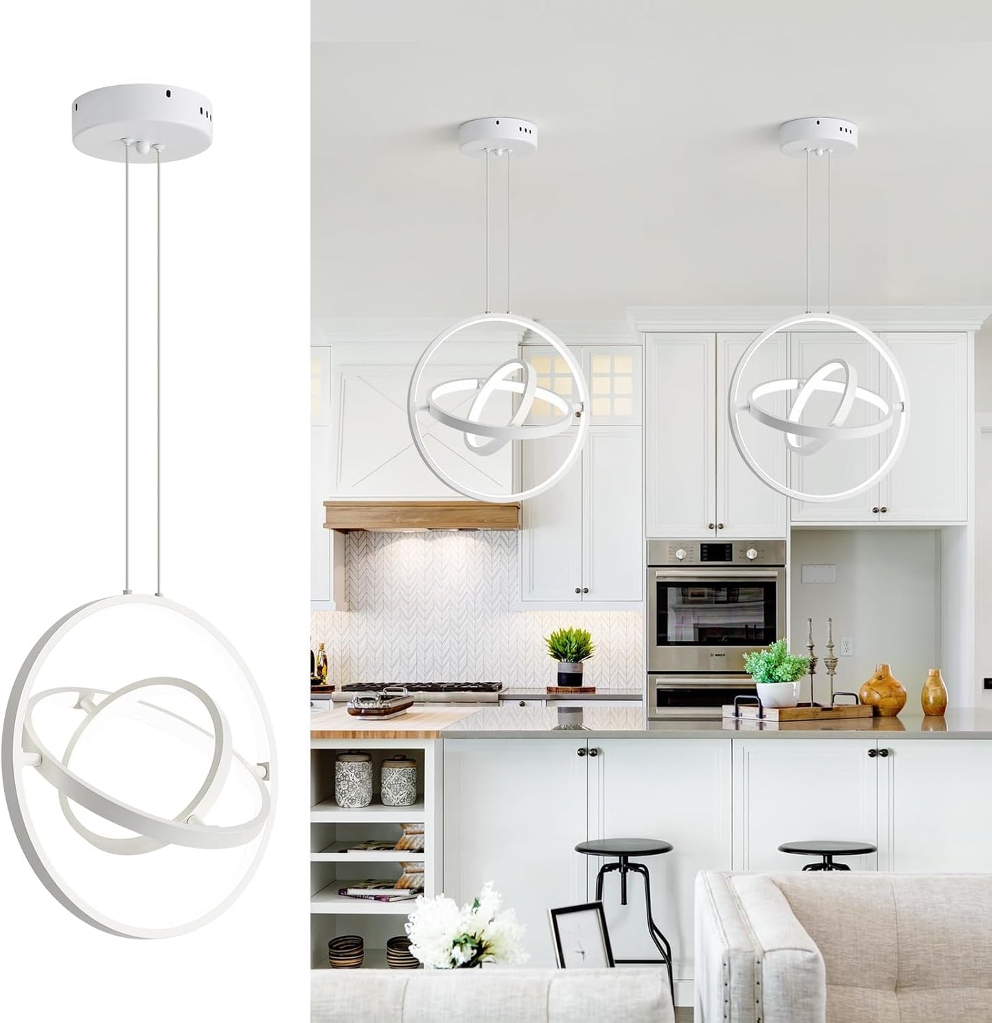 Lustra suspendata, lampa LED cu lungime reglabila si modificare forma, iluminare 360°, CRI 80+, pentru living, dormitor, bucatarie, hol
