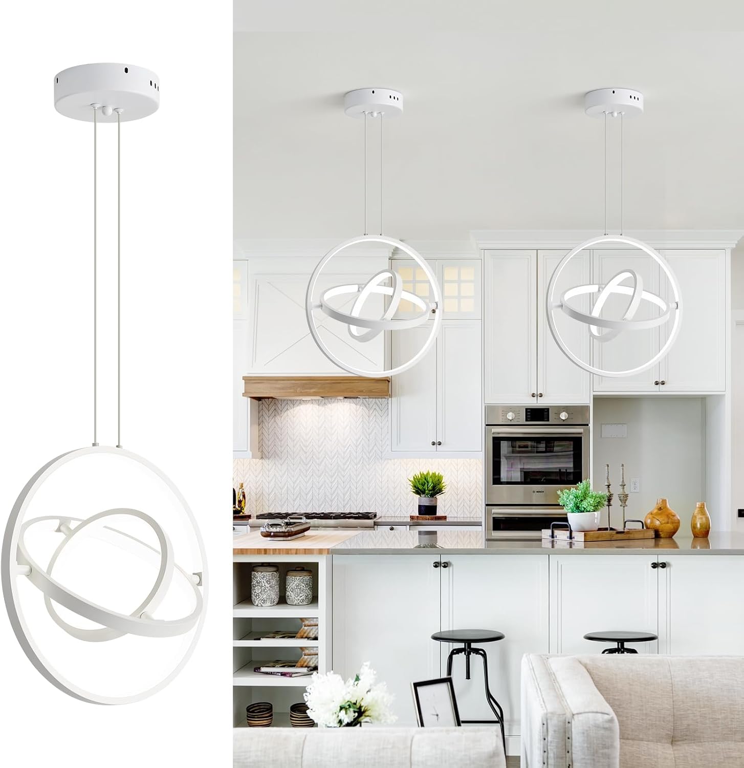 Lustra suspendata, lampa LED cu lungime reglabila si modificare forma, iluminare 360°, CRI 80+, pentru living, dormitor, bucatarie, hol